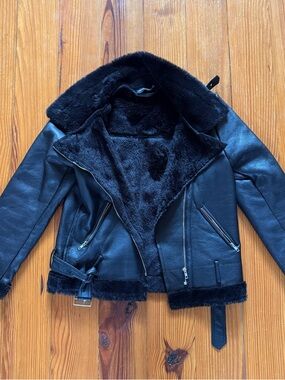 PrettyLittleThing Black Faux Shearling Biker Jacket